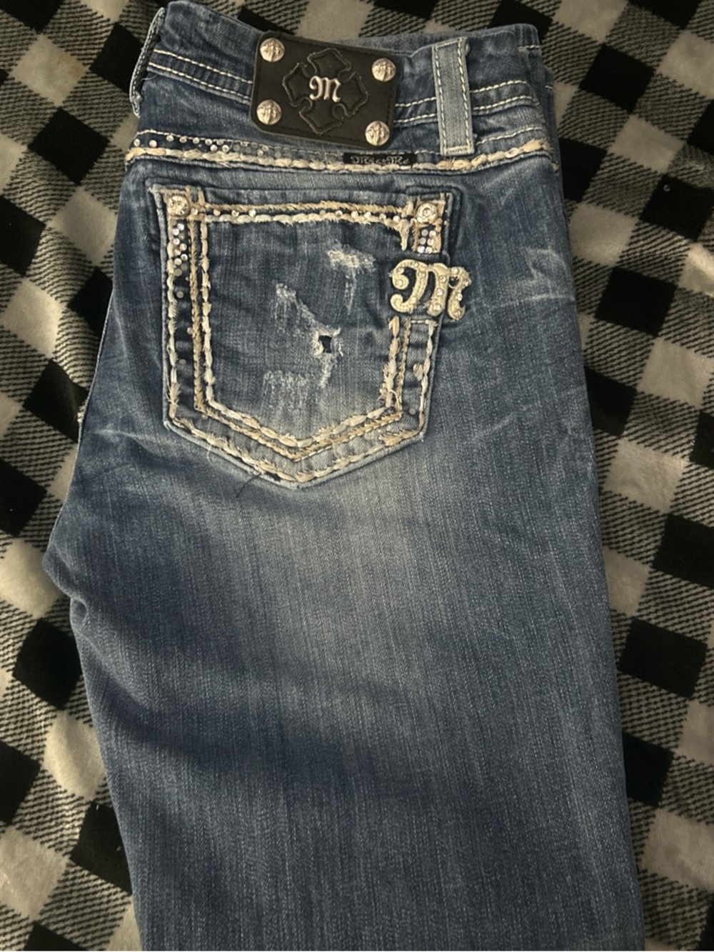 Miss Me Medium Blue Embellished Waistband Jeans
